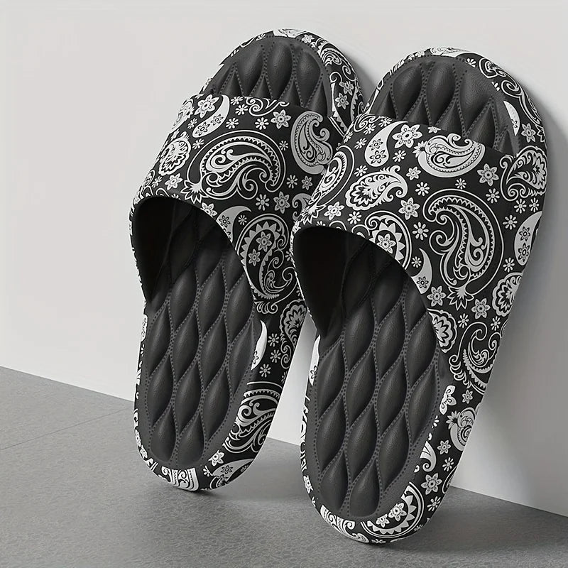 Plus Size 48-49 Graffiti Men Slippers Sole EVA Indoor Open Toe Flip Flops Beach Slides Flat Sandals Printing Cartoon Slides