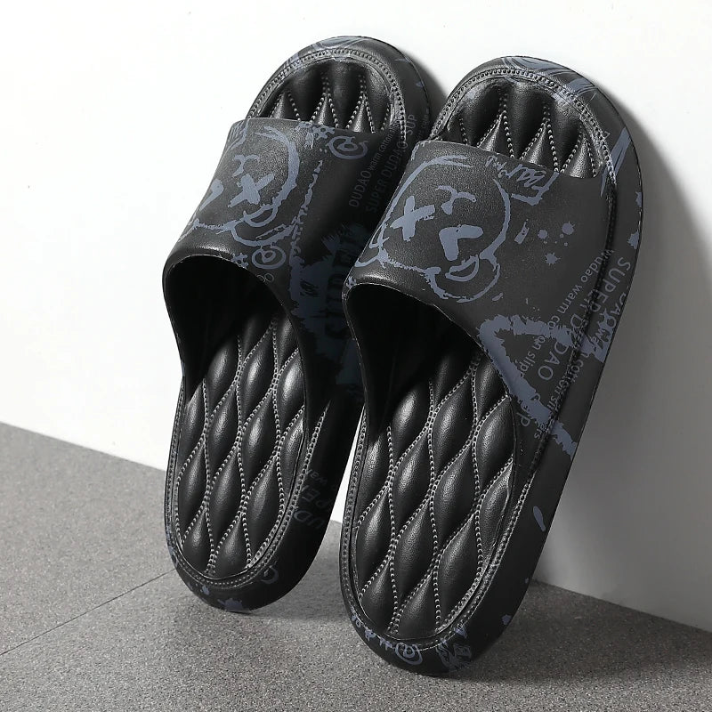 Plus Size 48-49 Graffiti Men Slippers Sole EVA Indoor Open Toe Flip Flops Beach Slides Flat Sandals Printing Cartoon Slides