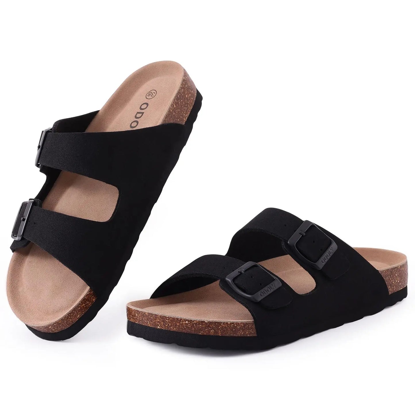 Crestar Women's Fashion Leather Sandals Classic Cork Footbed Clogs Slippers Beach Slides With Double Buckle Unisex Brand Sandals