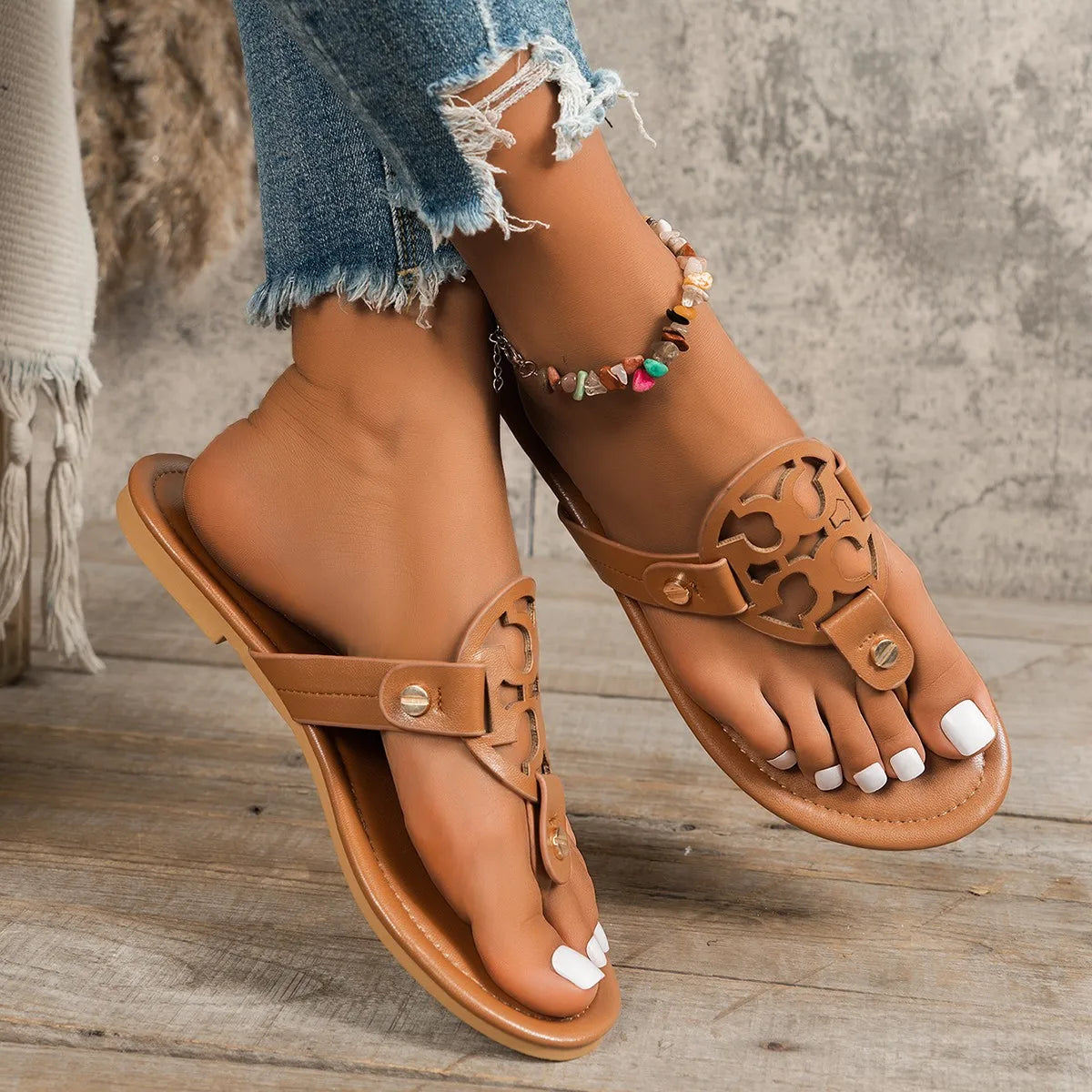 Women's Flat Slippes Summer Plus Size Ladies Flip Flops Retro Open Toe Casual Slide Shoes for Women Outdoor Female Thong Sandals
