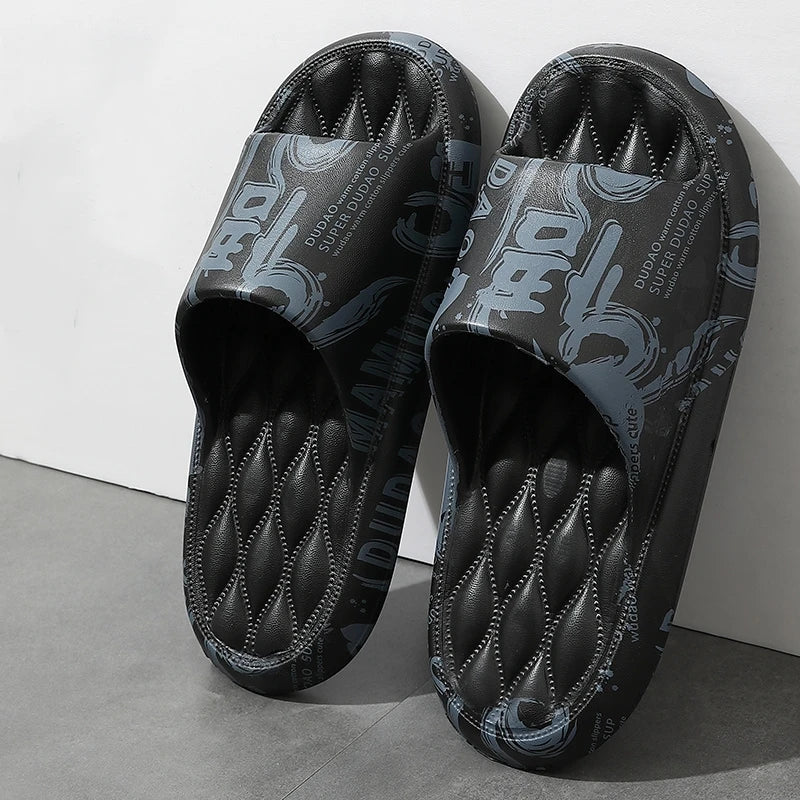 Plus Size 48-49 Graffiti Men Slippers Sole EVA Indoor Open Toe Flip Flops Beach Slides Flat Sandals Printing Cartoon Slides
