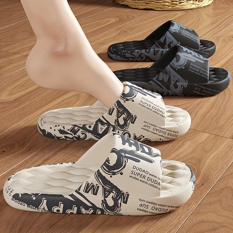 Plus Size 48-49 Graffiti Men Slippers Sole EVA Indoor Open Toe Flip Flops Beach Slides Flat Sandals Printing Cartoon Slides