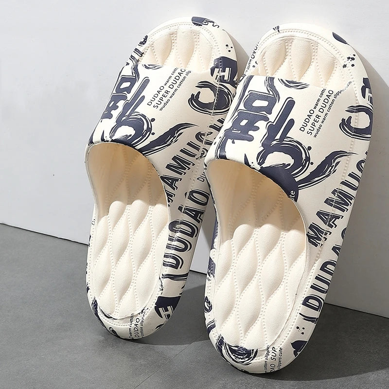 Plus Size 48-49 Graffiti Men Slippers Sole EVA Indoor Open Toe Flip Flops Beach Slides Flat Sandals Printing Cartoon Slides