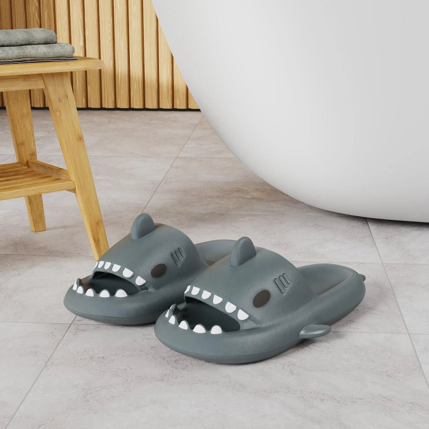 SmilePoP Shark Slides Summer Cute Cartoon Shark Slippers for Women Men Non-Slip Open Toe Sole Sandals Casual Unisex Beach Shoes
