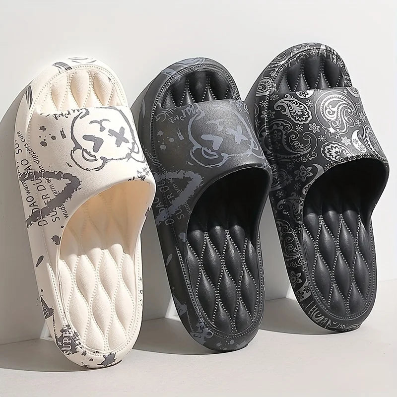 Plus Size 48-49 Graffiti Men Slippers Sole EVA Indoor Open Toe Flip Flops Beach Slides Flat Sandals Printing Cartoon Slides