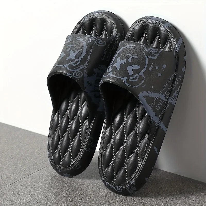 Plus Size 48-49 Graffiti Men Slippers Sole EVA Indoor Open Toe Flip Flops Beach Slides Flat Sandals Printing Cartoon Slides