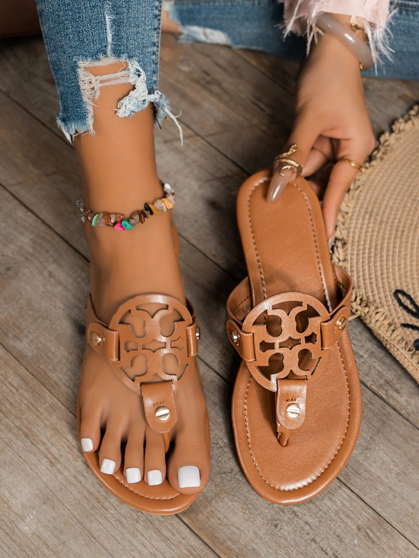 Women's Flat Slippes Summer Plus Size Ladies Flip Flops Retro Open Toe Casual Slide Shoes for Women Outdoor Female Thong Sandals