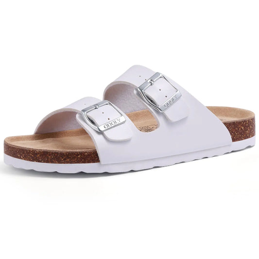 Crestar Women's Fashion Leather Sandals Classic Cork Footbed Clogs Slippers Beach Slides With Double Buckle Unisex Brand Sandals