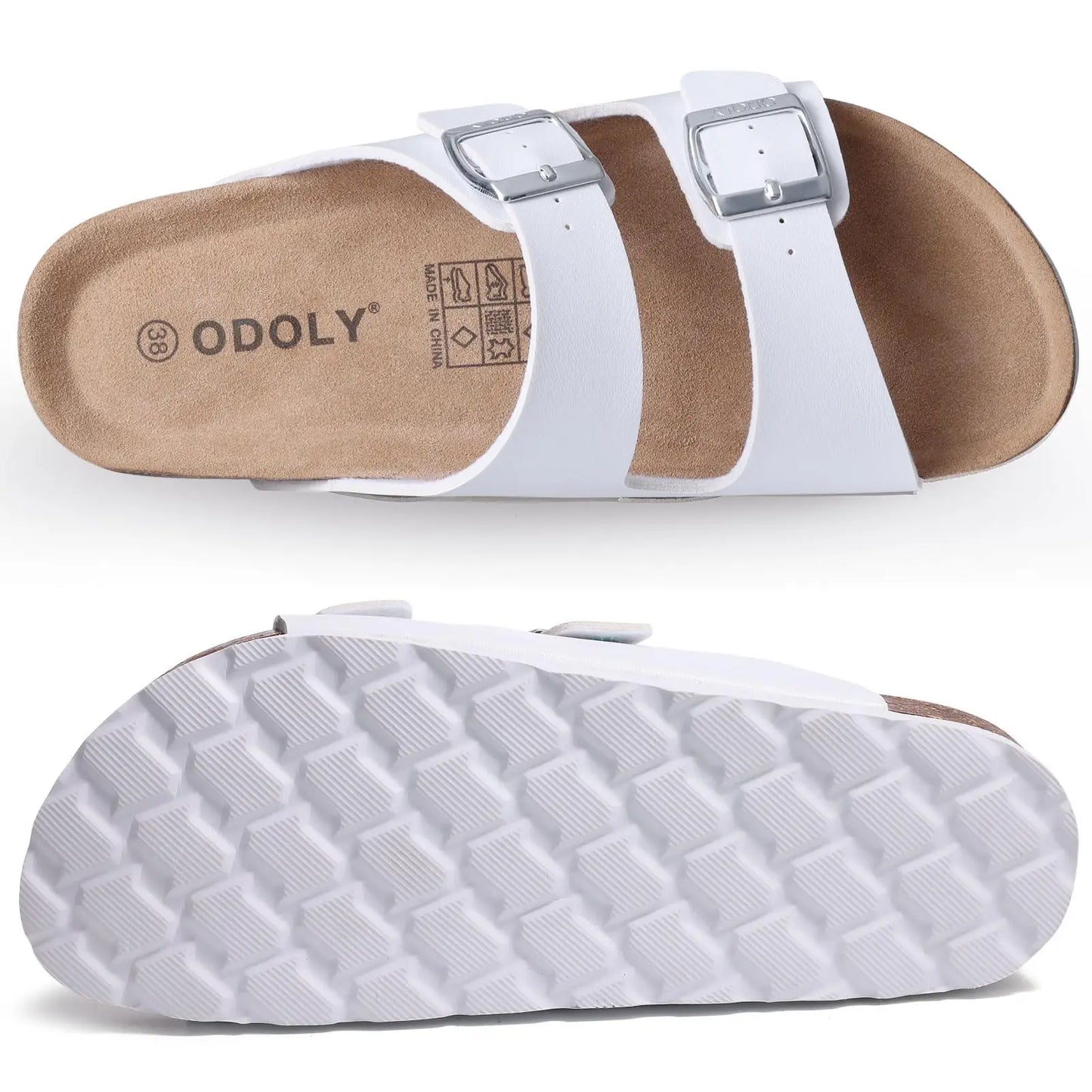 Crestar Women's Fashion Leather Sandals Classic Cork Footbed Clogs Slippers Beach Slides With Double Buckle Unisex Brand Sandals