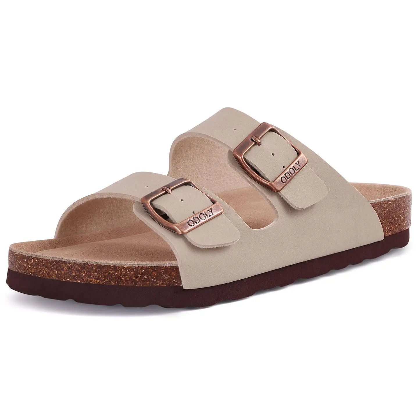 Crestar Women's Fashion Leather Sandals Classic Cork Footbed Clogs Slippers Beach Slides With Double Buckle Unisex Brand Sandals